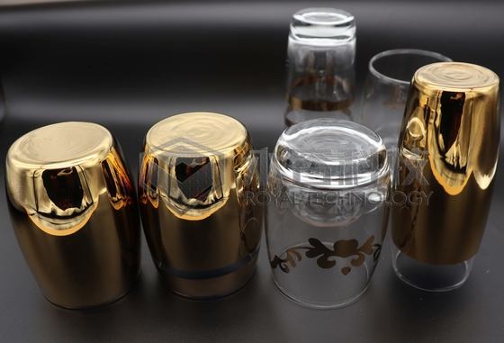 Recubrimiento de oro de 2 lados en cristalería con máquina de recubrimiento iónico Artículos de porcelana Recubrimiento de oro y plata con patrones