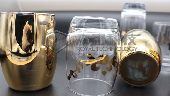 Recubrimiento de oro de 2 lados en cristalería con máquina de recubrimiento iónico Artículos de porcelana Recubrimiento de oro y plata con patrones