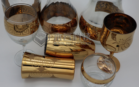 Capas del oro de la cristalería PVD, 2 chapados en oro de los lados PVD en los productos de cristal